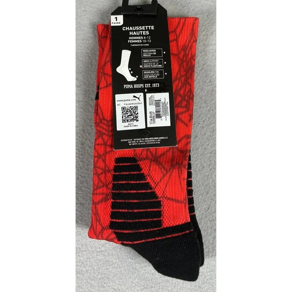 PUMA Crew Socks Red Black Geometric Athletic Basketball Size 8-12‎ NWT